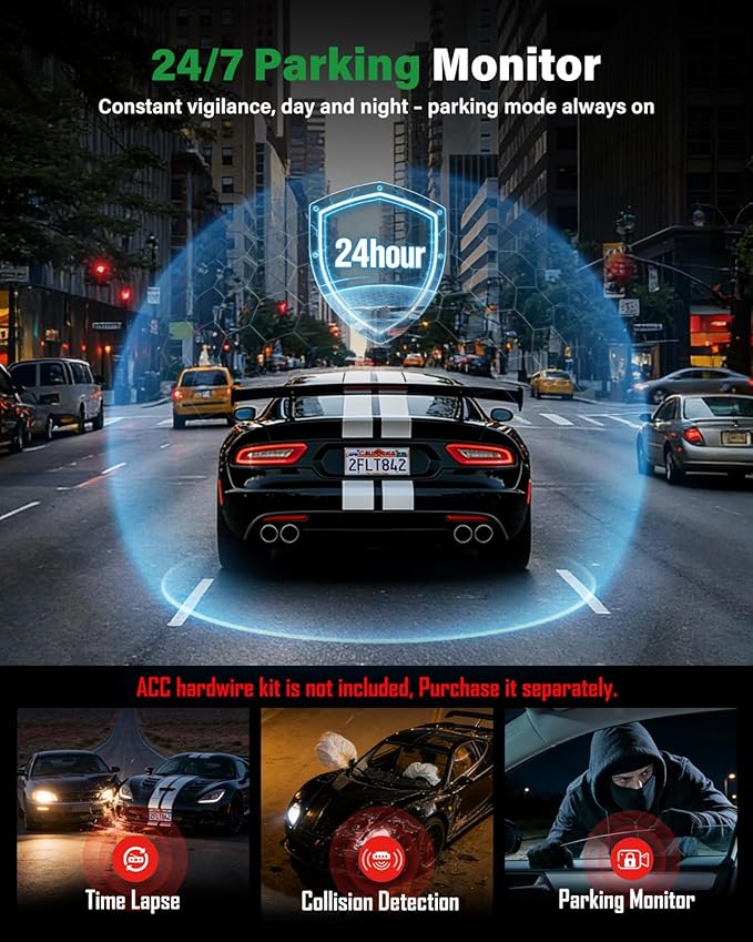 4K+2.5K+2.5K 3 Channel Dash Cam - Front/Rear/Inside - 5.8GHz WiFi 6 Dashcam with IR Night Vision, 64GB Card, 24H Parking Mode, G-Sensor - Car Dash Cam for Rideshare & Taxi