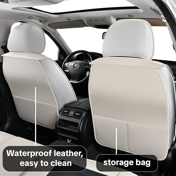 Gray Car Seat Covers Complete Set, Universal Car Seat Covers for Cars, Premium Waterproof Leather, Protect & Upgrade Car Interiors, Airbag Compatible, Easy to Install & Clean Up