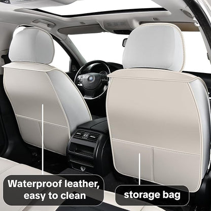 Gray Car Seat Covers Complete Set, Universal Car Seat Covers for Cars, Premium Waterproof Leather, Protect & Upgrade Car Interiors, Airbag Compatible, Easy to Install & Clean Up