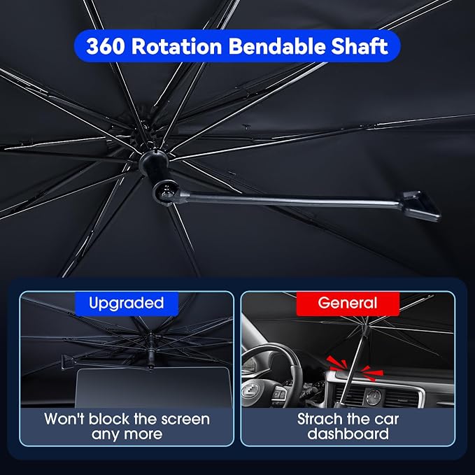helloleiboo 𝟐𝟎𝟐5 𝑼𝑷𝑮𝑹𝑨𝑫𝑬 Foldable Car Windshield Sun Shade Umbrella,360° Rotating Sunshade for Car Windshield Front Window Reflective Heat Automotive Interior Sun Protection for Cars Trucks