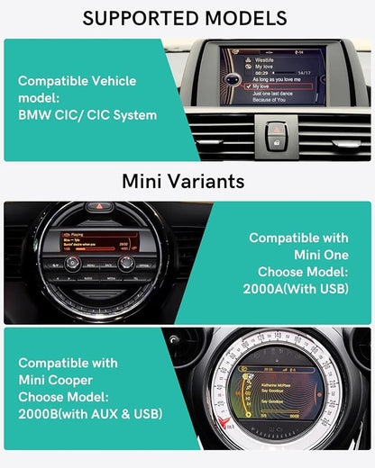Bluetooth 5.0 aptX-HD Adapter with Y Cable Compatible with BMW CCC/CIC Systems with USB+AUX Interface (3000B)