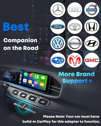 Wireless CarPlay & Android Auto Adapter - Fast & Stable Connection, Plug & Play, Universal Fit for iOS 10+/Android 11+, Transform Your Wired System to Wireless with Type-C/USB-A for 800+ Cars (2016+)
