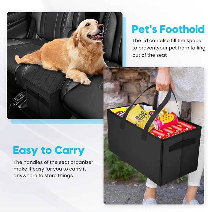Autorder Car Seat Organizer for 2019-2025 2026 Subaru Ascent Accessories Portable Backseat Organizer with Lid Handles Multipurpose Car Floor Storage for Kids Toys Baby Products Daily Necessities