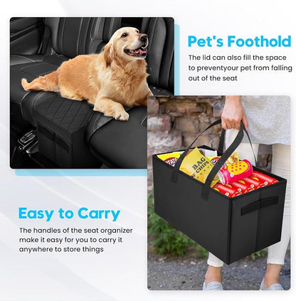 Autorder Car Seat Organizer for 2019-2025 2026 Subaru Ascent Accessories Portable Backseat Organizer with Lid Handles Multipurpose Car Floor Storage for Kids Toys Baby Products Daily Necessities
