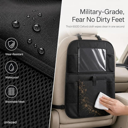 Car Backseat Organizer with 12 Storage Pockets, 12" Touch Screen Tablet Holder, Waterproof Kick Mats Seat Protector, Car Organizers and Storage for Kids, Road Trip Essentials（2 Pack，Black）
