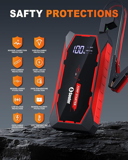 Jump Starter, 5000A Battery Jumper Starter Portable, Car Battery Jump Starter, Power Booster Pack 12V Lithium Jump Box with Jumper Cable and LED Lights (All Gas / 12L Diesel Engines)