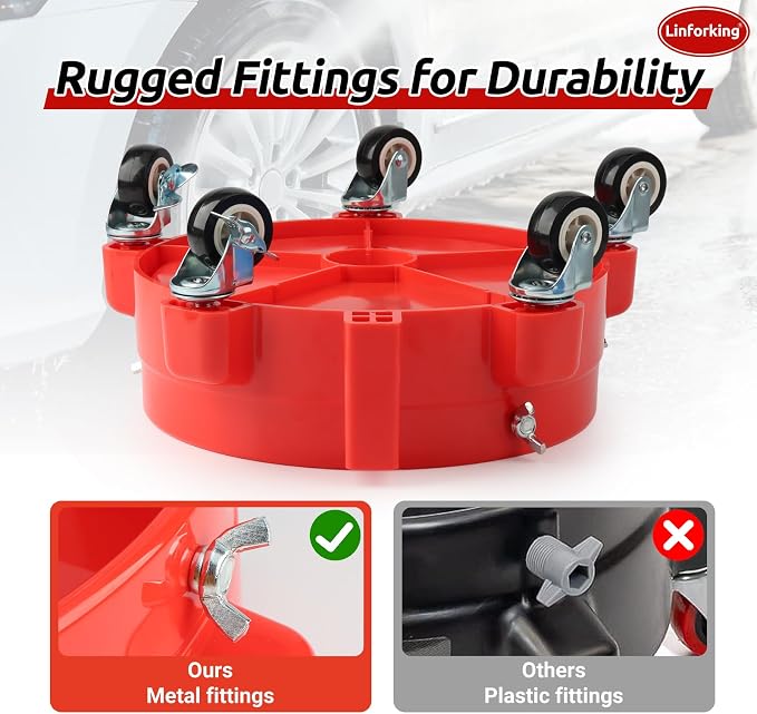 Bucket Dolly 5 Gallon with Wheels,360°Rolling Car Wash Buckets Dolly for 2.5 to 5 Gallon Buckets with Bucket Insert,Cleaning Brush,Supports Up to 300 lbs
