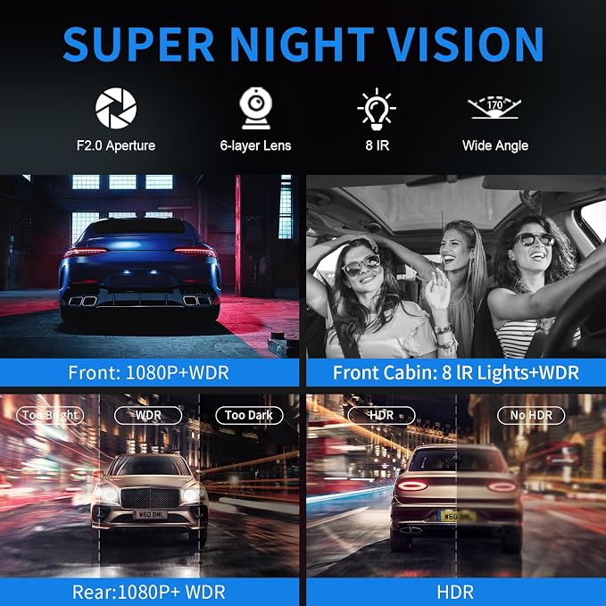 360° View 4 Channel Dash Cam Front and Rear, Dash Camera for Car with 3.16" IPS Touch Screen, 8 IR Night Vision, 5G WiFi&GPS,APP Control, G-Sensor, Loop Recording, Parking Mode, 64GB Card