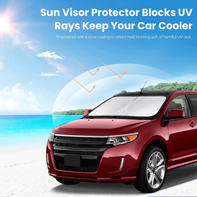 Sunshade for Edge Windshield Sun Shade for 2014 2013-2007 Ford Edge SUV Accessories Foldable Custom-fit Front Window Shield Windshield Cover Sun Visor Protector Block UV Rays Heat Reflector