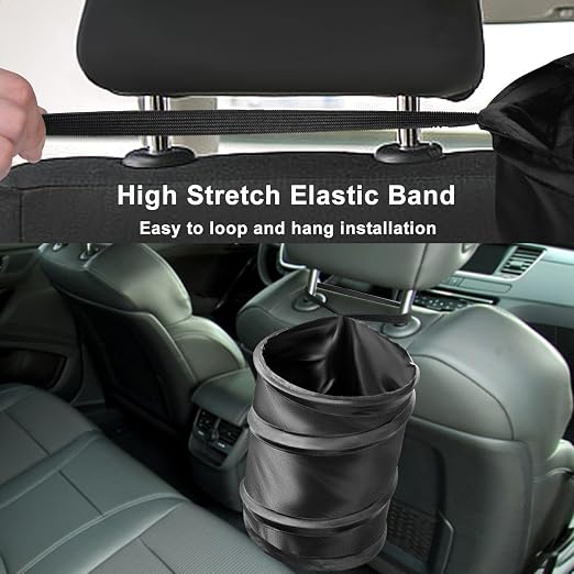 Car Trash Can, 2.6 Gallons Car Garbage Can, Collapsible Trash Bin | Pop-Up Trash Can for Car Front Back Seat, Portable Car Trash Bag Hanging for Vehicle SUV Rv Truck Accessories Interior, Black