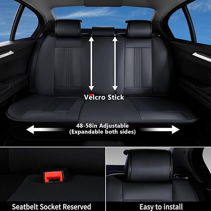 Coverado Seat Covers Full Set, Leather Car Seat Cover, Waterproof Car Seat Protector, Automotive Seat Covers Car Seat Cushion Universal Fit for Most Cars, Black