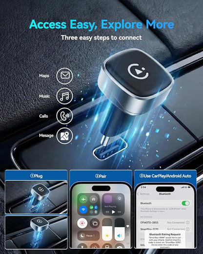 2026 Ultra Mini Wireless Carplay Adapter for iPhone & Android Auto, USB for Apple Car Play Dongle Plug & Play for iOS 10+ & Android 10+, Auto-Reconnect, Stable & No Lag (Sliver)
