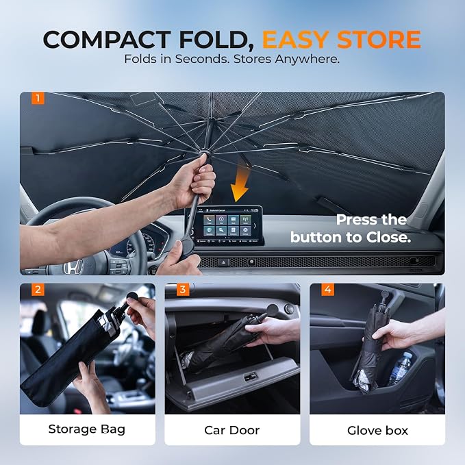 [2026 Upgraded] DooGooCoo Windshield Sun Shade Umbrella for Toyota Corolla 2020-2025 2026 [100% Sunlight Blocked, Cooling Ice Crystal] Sunshade for Car Windshield for Corolla Sun Shade, Custom Fit.