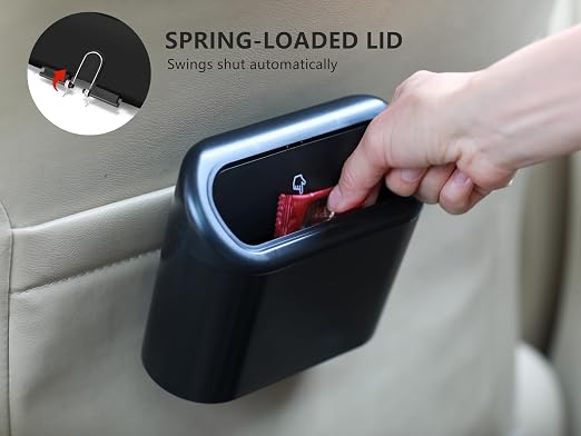 Ginsco Mini Car Trash Can with Lid, Small Car Garbage Can, Cute Leakproof ABS Car Trash Bin, Car Accessories for Interior, Garbage Bin for Car, Home, Office with 60pcs Trash Bags Black