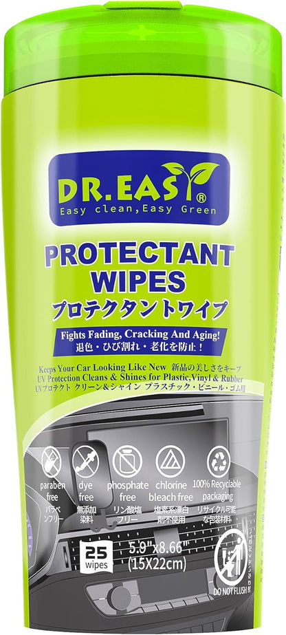 DR.EASY 25ct Car Protectant Wipes，Car Cleaning Wipes，Car Detailing Interior and Car Exterior Wipe or Supplies