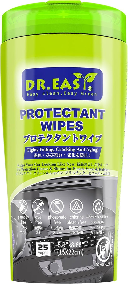 DR.EASY 25ct Car Protectant Wipes，Car Cleaning Wipes，Car Detailing Interior and Car Exterior Wipe or Supplies
