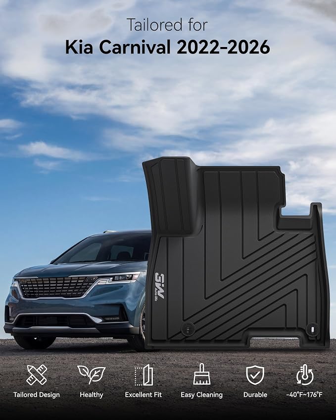 3W Floor Mats & Seatback Mats & Cargo Liner for Kia-Carnival 2022-2026（Only Fit Gas）,Custom Fit All Weather TPE Full Set Floor Liner Trunk Mat with Backrest Mats Accessoires, Black