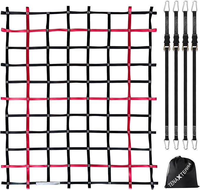 Cargo Net for Pickup Truck Bed with 4Pcs Ratchet Tie-Down Straps, 50"x66", (WLL) 1100lbs, Heavy Duty Storage Netting for Trailer's Cargo Carrier