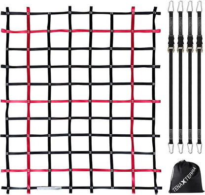 Cargo Net for Pickup Truck Bed with 4Pcs Ratchet Tie-Down Straps, 50"x66", (WLL) 1100lbs, Heavy Duty Storage Netting for Trailer's Cargo Carrier