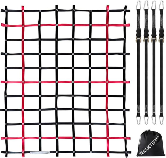 Cargo Net for Pickup Truck Bed with 4Pcs Ratchet Tie-Down Straps, 50"x66", (WLL) 1100lbs, Heavy Duty Storage Netting for Trailer's Cargo Carrier