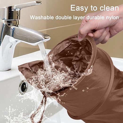 Car Trash Can, 2 Packs Mini Car Garbage Can, Collapsible Trash Bin | Pop-Up Trash Can for Car Front Back Seat, Portable Car Trash Bag Hanging for Vehicle SUV Rv Truck Accessories Interior, Brown