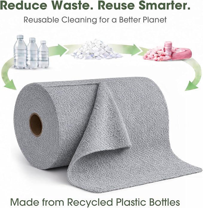 Microfiber Cleaning Cloth Roll - 100 Pack Tear Away Microfiber Paper Towels, Reusable, Washable, Scratch-Free, Kitchen Towels for Car, Home, Kitchen, Glass, Dishes(Cloud Gray)