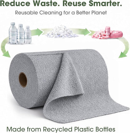 Microfiber Cleaning Cloth Roll - 100 Pack Tear Away Microfiber Paper Towels, Reusable, Washable, Scratch-Free, Kitchen Towels for Car, Home, Kitchen, Glass, Dishes(Cloud Gray)