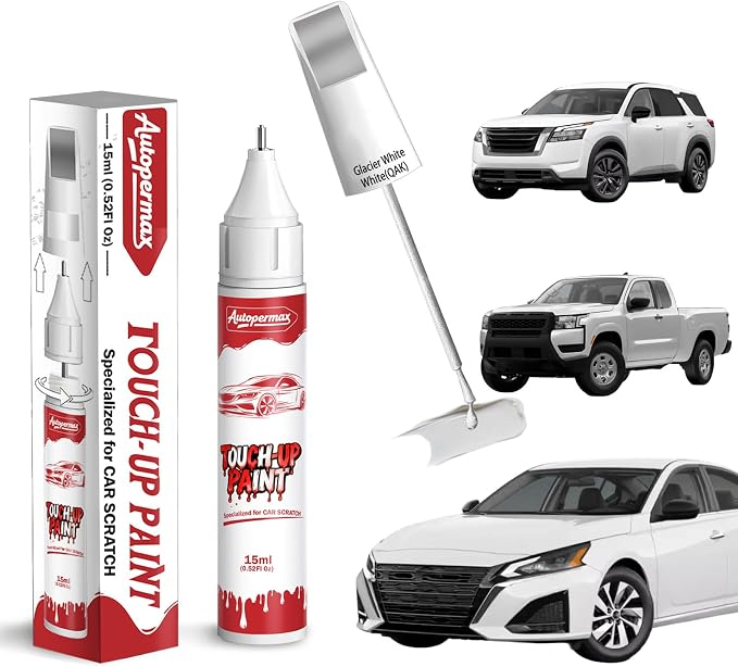 QAK Glacier White/White Car Touch Up Paint for Nissan, Color Accurate Two-In-One Car Paint Scratch Repair Pen, Professional Scratch Remover for Vehicles Chips and Nicks Scuff