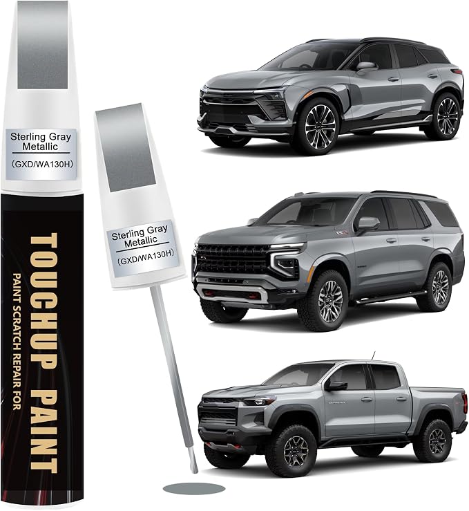Sterling Gray Metallic(GXD/WA130H) Car Paint Touch Up Pen for Chevy, 2-In-1 Color Accurate Touch Up Car Scratch Repair Paint Match Chevy Series Automotive Scratch Remover for Nicks & Chips Repair