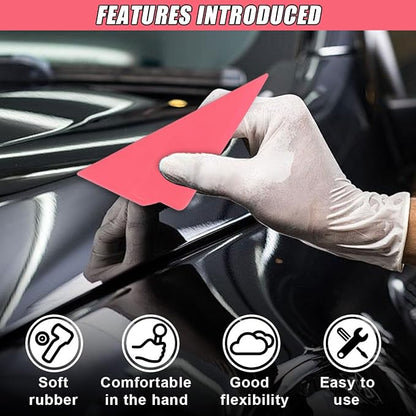 2PCS Triangle Contour Squeegee Car Window Tint Tools- Flexible Multi-Edge Corner Squeegee Vinyl Wrap Tool- Card Scraper Window Tint Squeegees for Car Wrap Film Installation Application (Red)