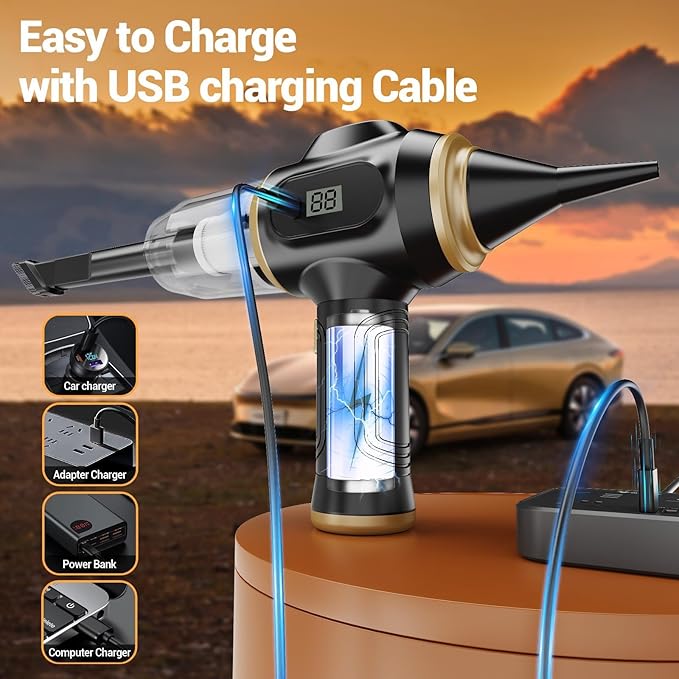 Portable Car Vacuum Cordless Mini Handheld Vacuums Cleaner Rechargeable with LCD Display and Multi-Nozzles, High Power Hand held Cleaners for Car, Home, Office, Sofa, Pet Hair,Keyboard