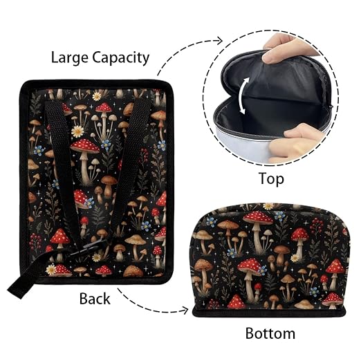 Vibrant Mushroom Floral Pattern Car Trash Can with Lid and Zipper Portable Foldable Trash Bin for Car Interior Accessories Multipurpose Garbage Can Bags Storage Organizer
