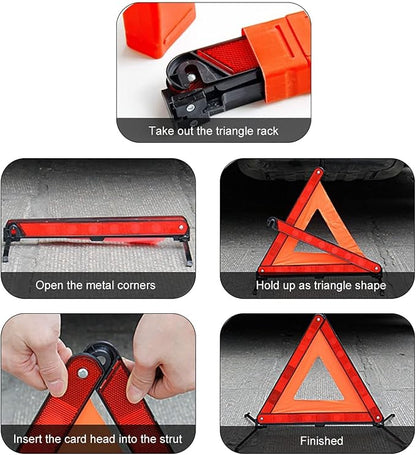 HERCHR 2 Pack Foldable Warning Reflective Triangles with Carrying Case Safety Triangles Kit Road Emergency Warning Reflector Roadside Reflective Early Board Car Stop Sign