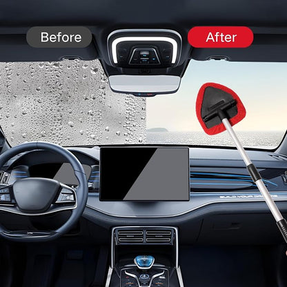 Qydipclin 7pcs Windshield Cleaner Tool Car Window Cleaning Wash Kit with 4 Reusable Microfiber Pads 1 Spray Bottle and Extendable Handle Auto Glass Wiper Kit, Red