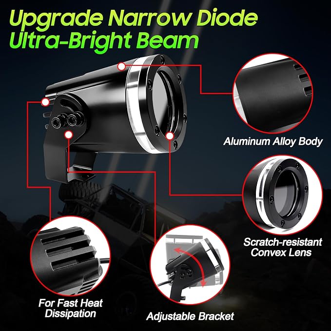 2PCS Upgraded Whipless LED Laser Whip Lights for Side-by-Side/UTV/ATV/Trucks, Ultra-Bright Focused Beam, RGBW Off-Road Lights with APP/Remote/Rocker Switch, IP68 Waterproof 12V DC