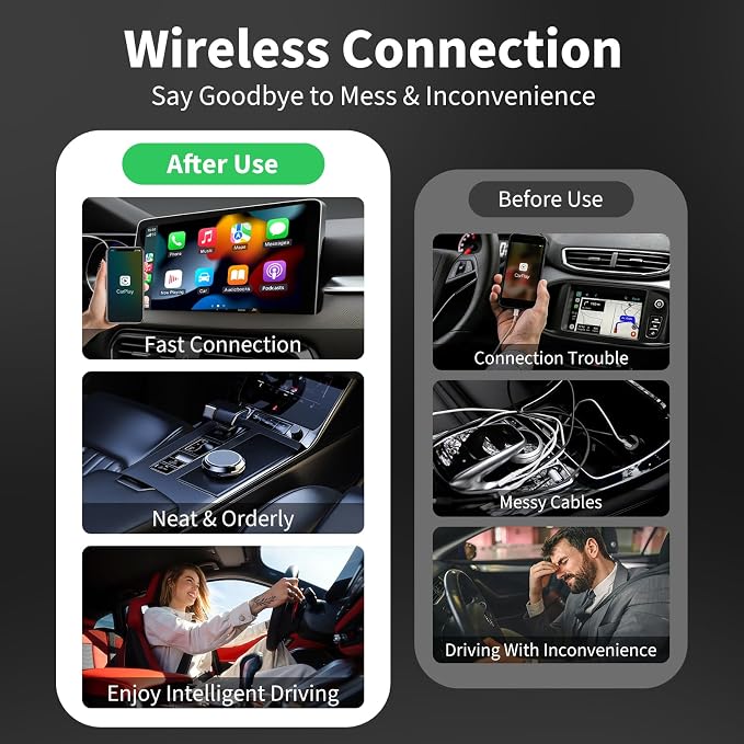Acmount 2 in 1 Wireless Carplay Adapter & Android Auto 2026 Upgrade Wired CarPlay to Wireless, Fast Auto-Connect, Mini USB Design, Plug & Play Wireless Dongle for iPhone 6+ / Android 11+ (Lead-Gray)