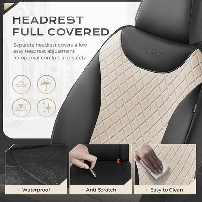 Coverado Car Seat Covers Full Set, Leather Seat Covers for Cars, Waterproof Car Seat Protectors, Front and Back Seat Covers Car Seat Cushions Universal Fit for Most Sedans, SUV, Trucks, Black & Beige