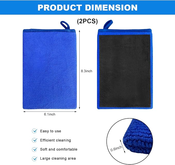 2 PCS Clay Mitts, Microfiber Clay Bar Towel Medium Grade Auto Detailing Gloves, Scratch-Free Surface Prep Mitt Alternative for Car Paint Claying Cleaning & Polishing (Blue)