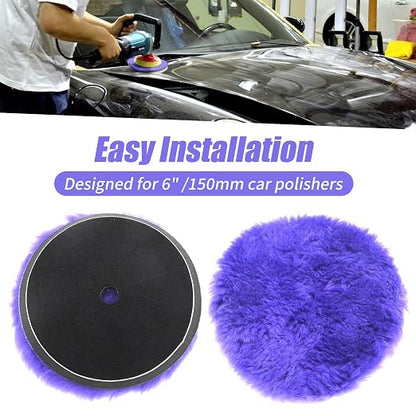 2Pcs 6" /150mm Wool Cutting Pads, Wool Polishing Pads, Wool Buffing and Polishing Pad Set, Purple, for Car Polishing