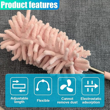 2PCS Car Interior Duster with Extension Pole – Washable Microfiber Dusters Detailing Brushes with Bendable Head, Long Handle Cleaning Duster Tool for Car Dash, Vents, Window, Furniture, Office (Pink)