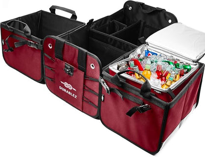 Insulated Cooler Bag for Car Trunk – Thermal Food & Drinks Carrier for Family Trips, Fits Modular Organizer Compartments – Red