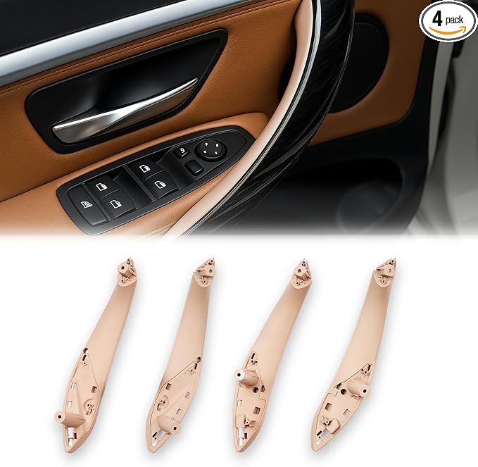 4PCS Door Handles Replacement for BMW 3 Series F30 4 Series F32 F80 F82 Inner Door Pull Strap Armrest Bracket Handle Kit Interior Trim for BMW 2013-2018 320 328 330 335 2014-2019 428 435 440 (Beige)