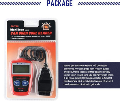 Autel OBD2 Scanner MS309 Universal Car Engine Fault Code Reader, Check Engine Light and Emission Monitor Status, OBDII CAN Diagnostic Scan Tool
