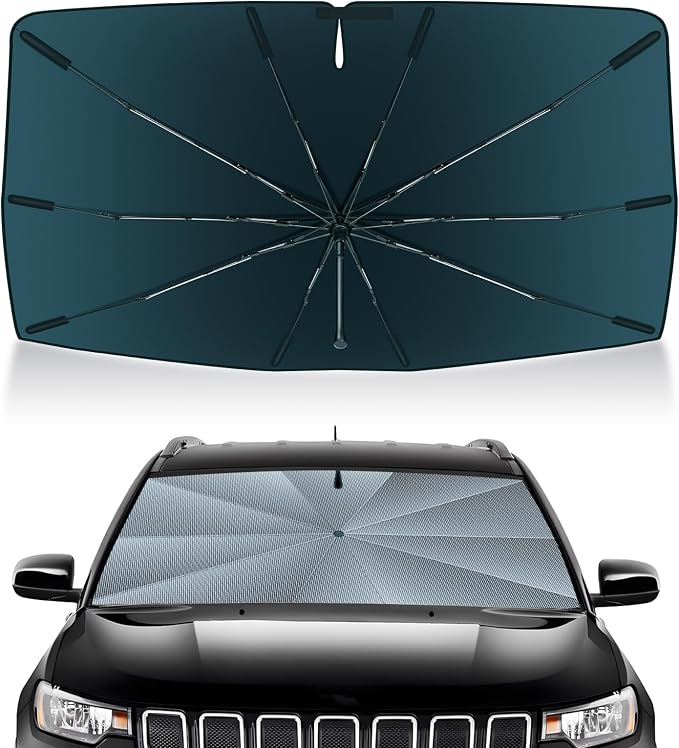 Autorder Windshield Sun Shade Umbrella for 2017-2024 Jeep Compass Accessories,Upgraded Ice Crystal Material,Easy Setup Umbrella Sunshade for Car Windshield,100% Sun Blocking