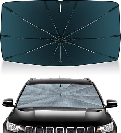 Autorder Windshield Sun Shade Umbrella for 2017-2024 Jeep Compass Accessories,Upgraded Ice Crystal Material,Easy Setup Umbrella Sunshade for Car Windshield,100% Sun Blocking