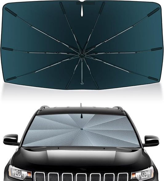 Autorder Windshield Sun Shade Umbrella for 2017-2024 Jeep Compass Accessories,Upgraded Ice Crystal Material,Easy Setup Umbrella Sunshade for Car Windshield,100% Sun Blocking