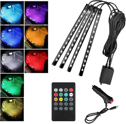 povtii Car Led Interior Lights, RBG 48 LED Multicolor Music Auto Interior Strip Light with Remote Control, Waterproof Lighting Lamp Kit Under Dash with Charger, Car Accessories (Cigarette Lighter)