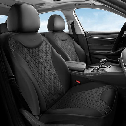 Coverado Seat Covers Full Set, 5 Seat Black Car Seat Covers, Leather Car Seat Protectors, Automotive Front and Back Seat Covers, Waterproof Car Seat Cushions Universal Fit for Most Sedan, SUV, Truck