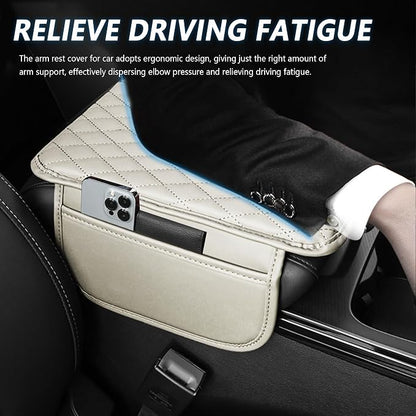 Stacool Upgraded Car Center Console Cover,Microfiber Leather Car Armrest Cover Cushion with 2 Storage Bags,Universal Car Armrest Storage Box (Light Beige)