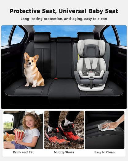 Huidasource Back Seat Cover, Luxury Nappa Leather Back Car Seat Cover, Back seat Covers with Velcro Adjustable, Cooling Holes, Seat Belts, Child Safety Seats etc, Fit for Most Cars SUV Trucks, Black